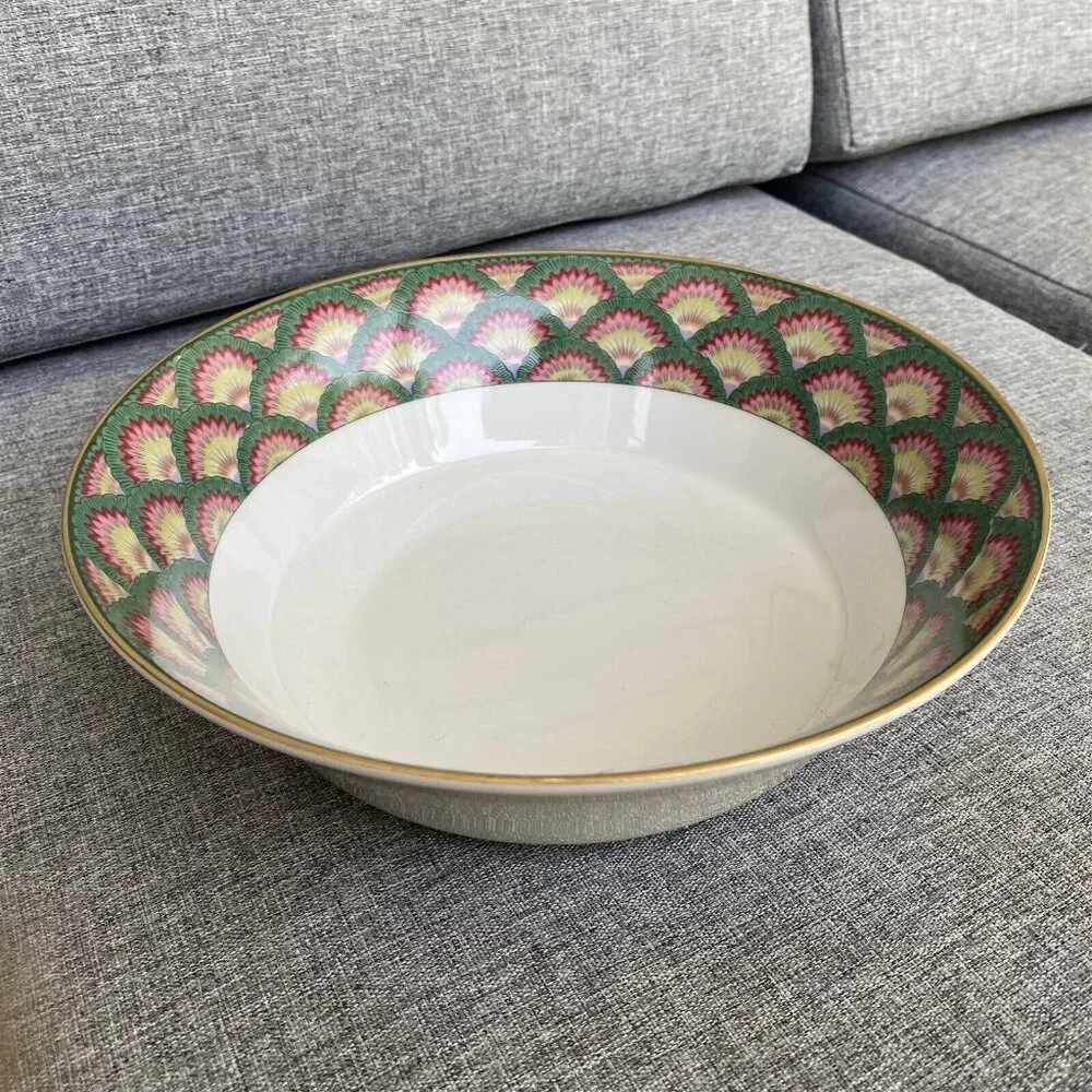 Muirfield Vegetable Serving Bowl Green and Pink Fan Bernardin Kimberly McSparran